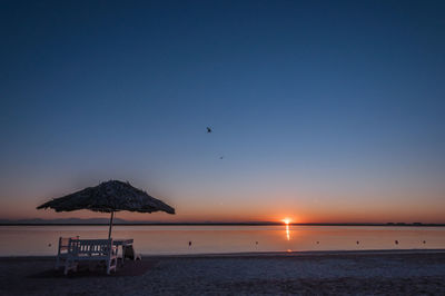 Scenic view of sea against clear sky during sunset