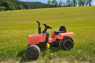 Vintage car on field