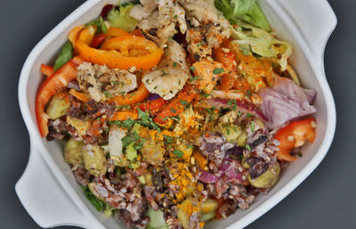 High angle view of food served in plate