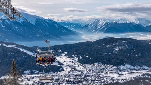 Scenic view of snowcapped mountains against sky