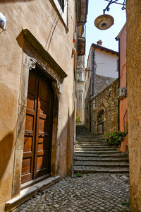 A narrow street of maenza, a medieval village near rome in italy.
