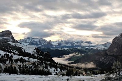 Scenic view of snowcapped mountains against sky