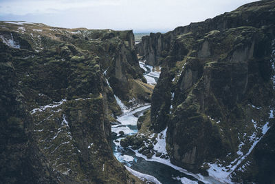 High angle view of mountains during winter