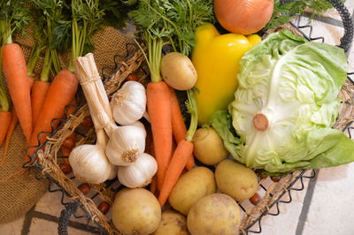 High angle view of pumpkins in container