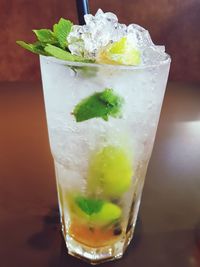 Close-up of beer in glass