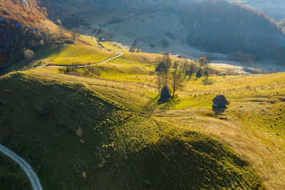 Aerial view of green mountains