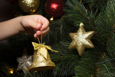 Close-up of hand holding christmas tree