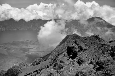 Smoke emitting from volcanic mountain