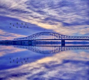 Amazing sunset cloud reflection over the columbia river and blue bridge in the tri-cities, wa