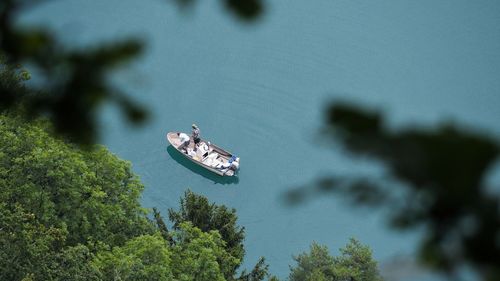 High angle view of boat in sea