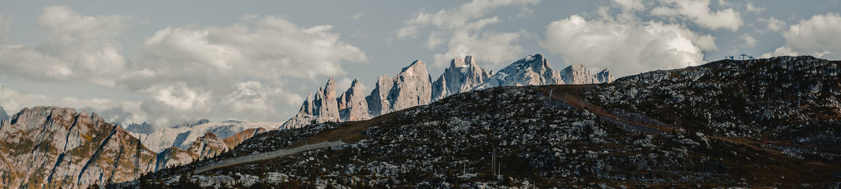 Panoramic view of snowcapped mountains against sky