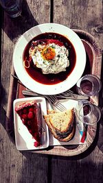 High angle view of food in plate