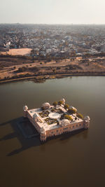 Aerial view of the famous jal mahal situated in jaipur also known as water palace.