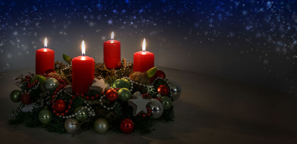 Close-up of christmas decorations on table