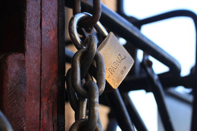 Close-up of padlock on chain