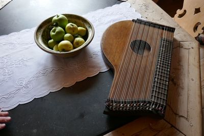 High angle view of fruits on table