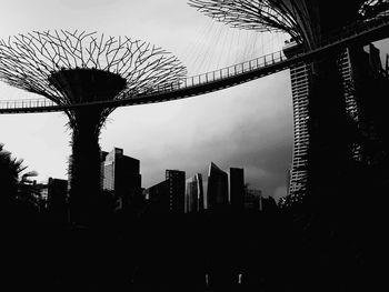 Low angle view of silhouette buildings against cloudy sky