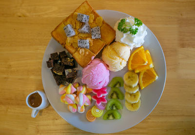 High angle view of food on table