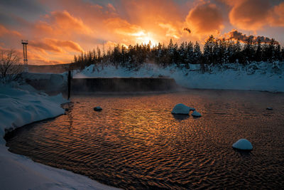 Scenic view of lake against sky during sunset