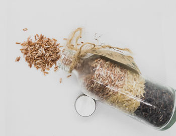 High angle view of bread in glass on table