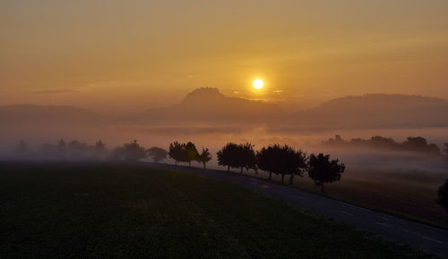 Scenic view of landscape against sky during sunset