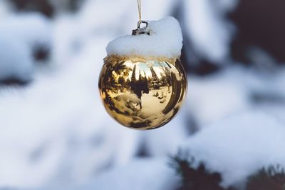 Close-up of christmas decoration during winter