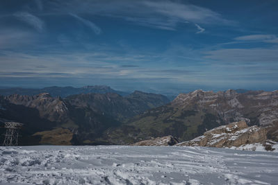 Scenic view of snowcapped mountains against sky