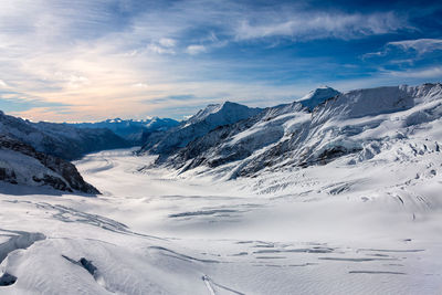 Scenic view of snowcapped mountains against sky