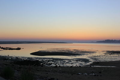 Scenic view of sea against clear sky during sunset