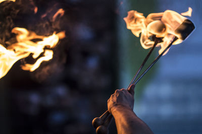 Fire joggling at the slavic traditional celebration witch burning