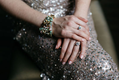 Midsection of bride wearing bracelet