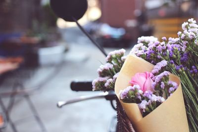 Close-up of flower bouquet on table