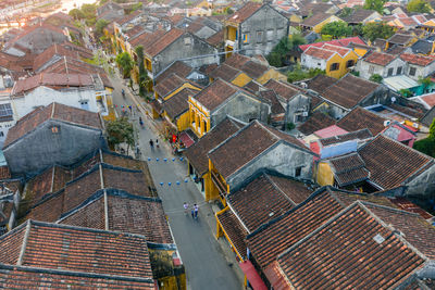 High angle view of buildings in town