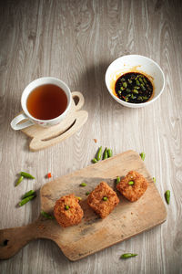 High angle view of breakfast on table
