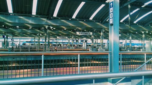 Train at railroad station in city