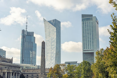 Poland, mazowieckie, warsaw, city center with modern glass skyscrapers