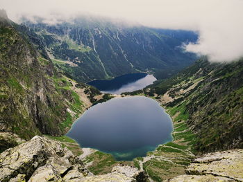 Mountain lakes in the clouds. rybiego potoku valley tatry poland zakopane.
