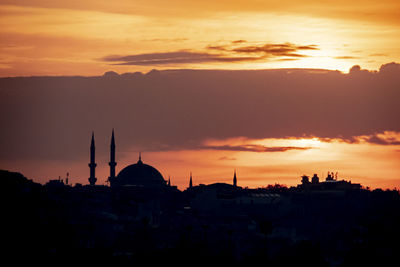 Silhouette of buildings against sky during sunset