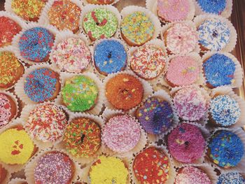 Directly above shot of donuts on table