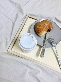 High angle view of breakfast on table