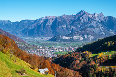 Scenic view of landscape against sky during autumn