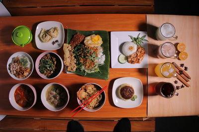 High angle view of food on table