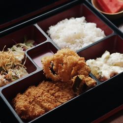 High angle view of food in plate