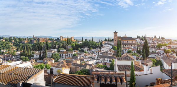 High angle view of cityscape against sky