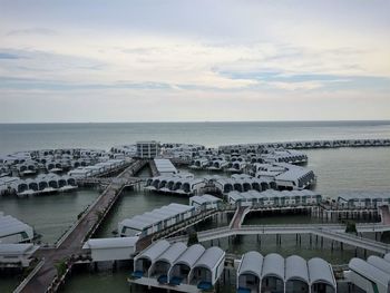 High angle view of sea against cloudy sky