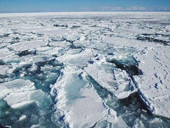 High angle view of frozen lake