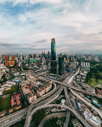 High angle view of cityscape against sky