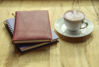 High angle view of coffee on table