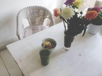 High angle view of breakfast on table