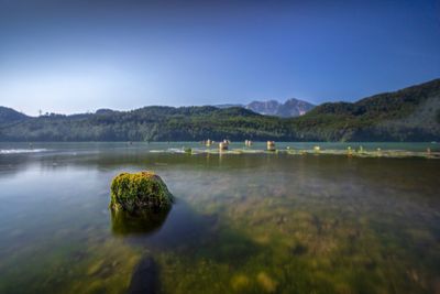 Scenic view of lake against clear sky